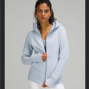 Scuba hoodie made of light cotton fleece. color blue heather linen. Size 12.